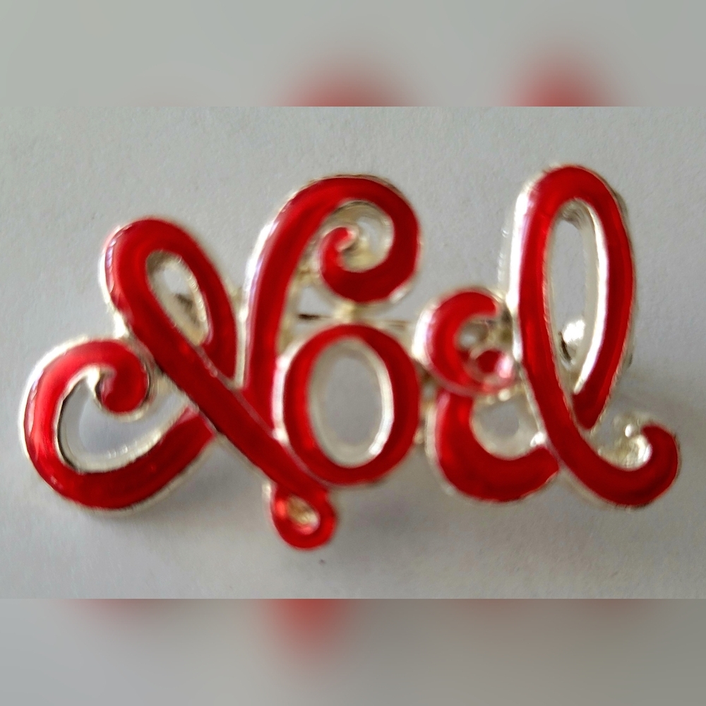Festive Red and Silver Noel Brooch